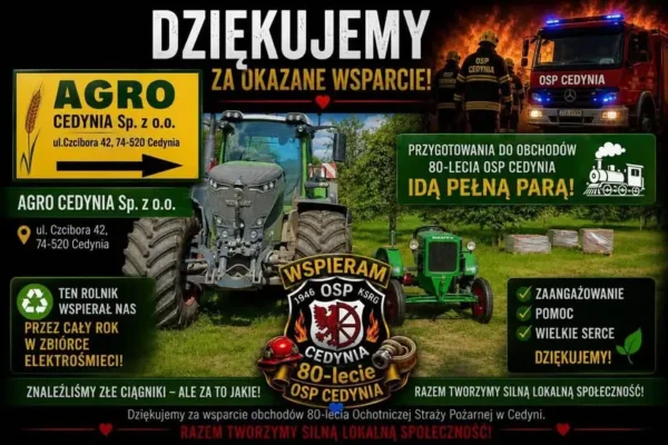 OSP Cedynia dziękuje lokalnym firmom za wsparcie jubileuszu 80-lecia