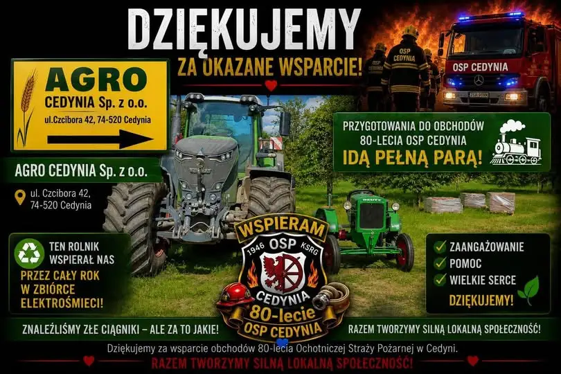 OSP Cedynia dziękuje lokalnym firmom za wsparcie jubileuszu 80-lecia