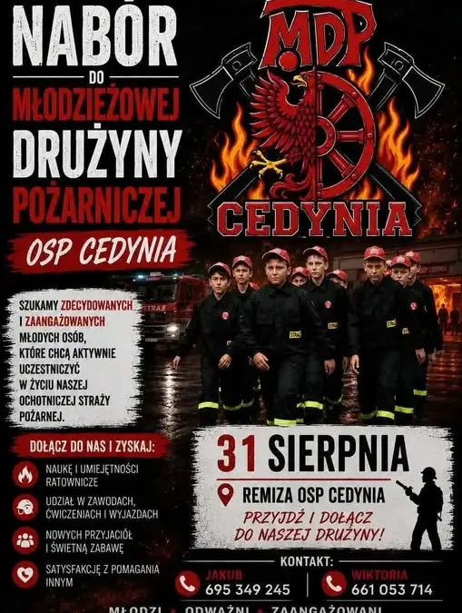 Młodzieżowa Drużyna Pożarnicza w Cedyni zaprasza na spotkanie organizacyjne