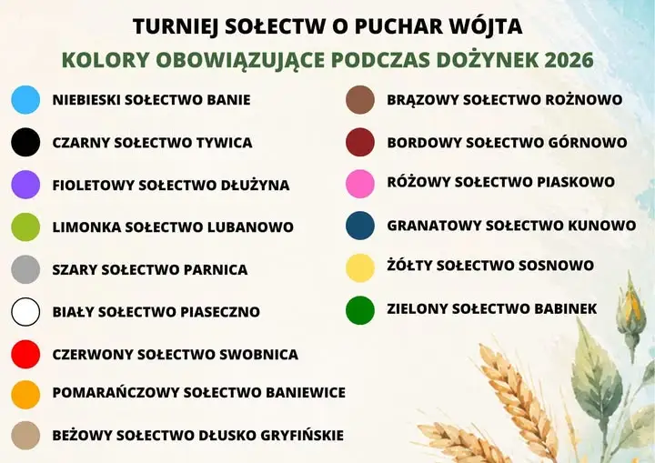 Dożynki Gminne 2026: Turniej Sołectw z kolorami – sprawdź, jaki kolor ma Twoje sołectwo