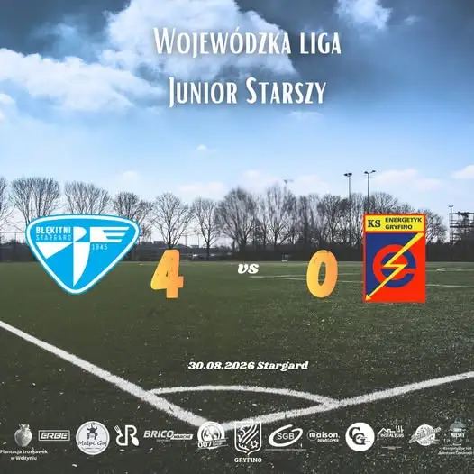 Juniorzy starsi Energetyka Gryfino bez punktów po porażce z Błękitnymi Stargard