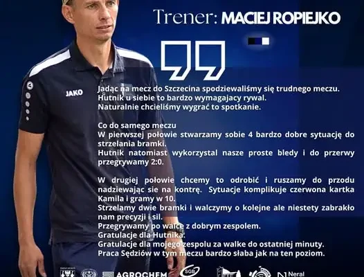 Trener Ropiejko: Walczyliśmy do końca, ale zabrakło precyzji