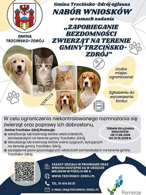 Gmina Trzcińsko-Zdrój finansuje sterylizację i szczepienia zwierząt – nabór wniosków do końca października