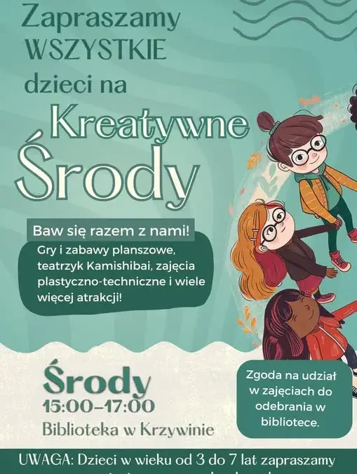 Kreatywna Środa w bibliotece w Krzywinie – zajęcia dla dzieci