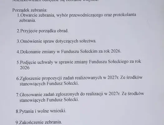 Zebranie wiejskie w Mieszkowicach – mieszkańcy zdecydują o Funduszu Sołeckim