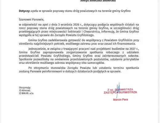 Gryfino: sołtysi apelują o remont dróg powiatowych. Gmina odpowiada, czekamy na powiat
