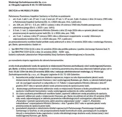 Sanepid w Gryfinie ostrzega: woda z wodociągu Kunowo niezdatna do spożycia