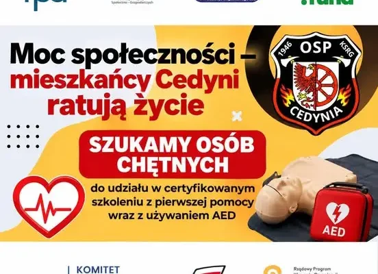 Bezpłatne szkolenie z pierwszej pomocy i obsługi AED w Cedyni – zapisy trwają