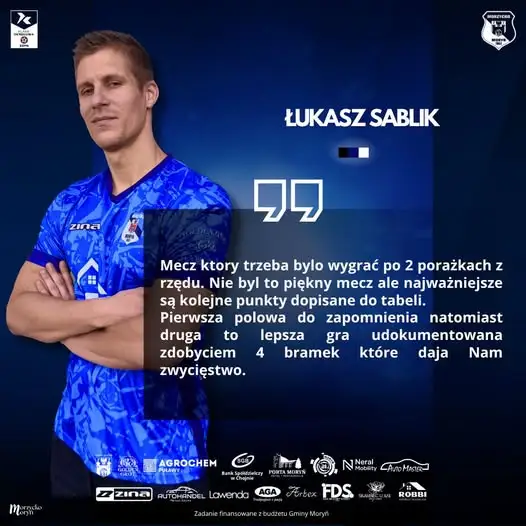 Łukasz Sablik podsumowuje zwycięstwo z Okrętem Szczecin: „Nie był to piękny mecz, ale punkty są”