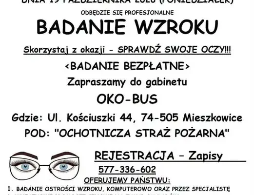 Bezpłatne badania wzroku w Mieszkowicach – 19 października 2026