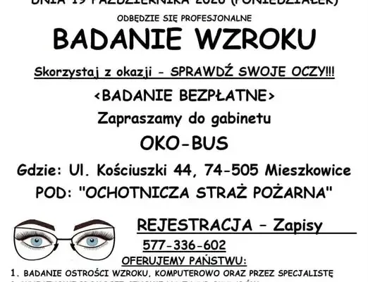 Bezpłatne badanie wzroku w Mieszkowicach – 19 października 2026