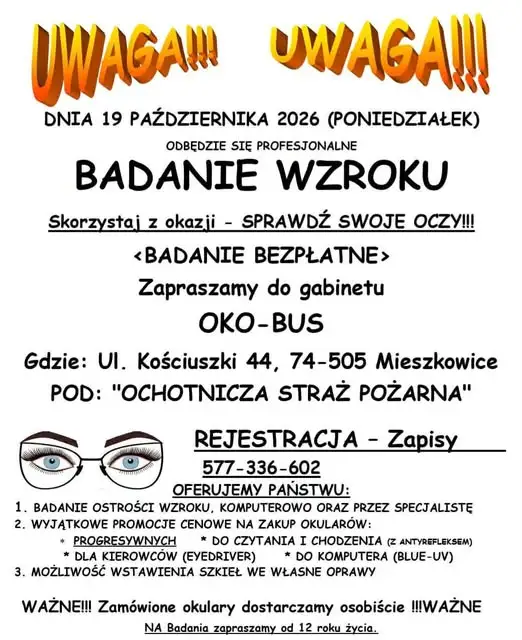 Bezpłatne badanie wzroku w Mieszkowicach – 19 października 2026