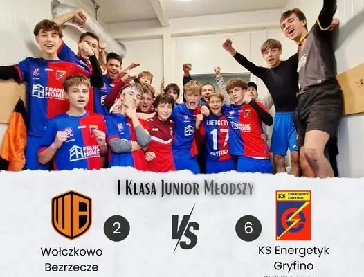 Juniorzy młodsi Energetyka Gryfino wygrywają na wyjeździe z Wołczkowem Bezrzecze 6:2