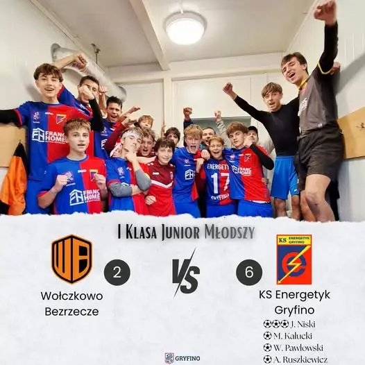 Juniorzy młodsi Energetyka Gryfino wygrywają na wyjeździe z Wołczkowem Bezrzecze 6:2