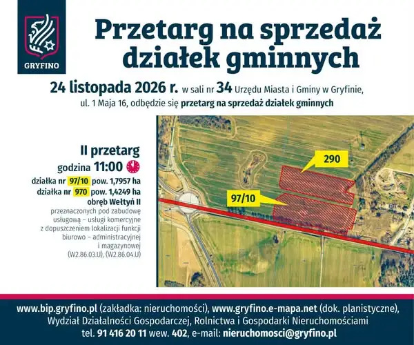Gryfino sprzedaje działki inwestycyjne – II przetarg 24 listopada