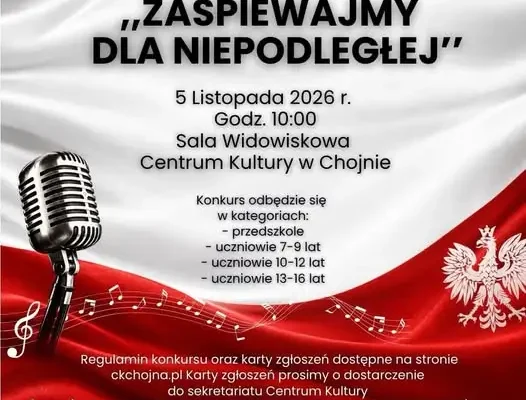 Chojna: Konkurs Piosenki Patriotycznej „Zaśpiewajmy dla Niepodległej” – zapisy do 31 października